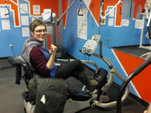 Kaela on the NU Step accessible elliptical