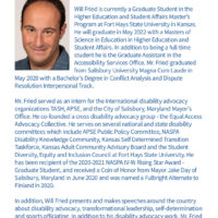 Will Fried, Inductee for the Class of 2021 of the Disability Mentoring Hall of Fame