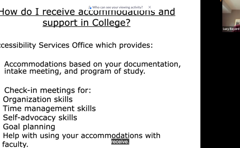 Slide showing how you can receive accommodations in college