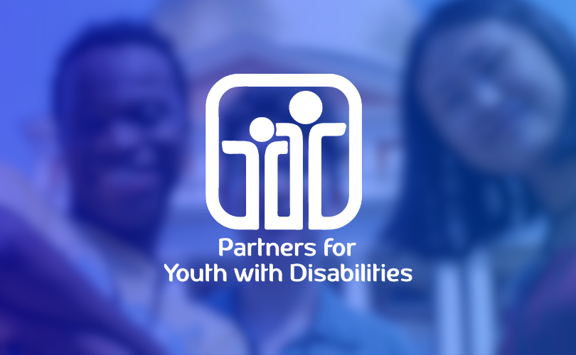 PYD logo on a blue background with PYD participants smiling at the camera.